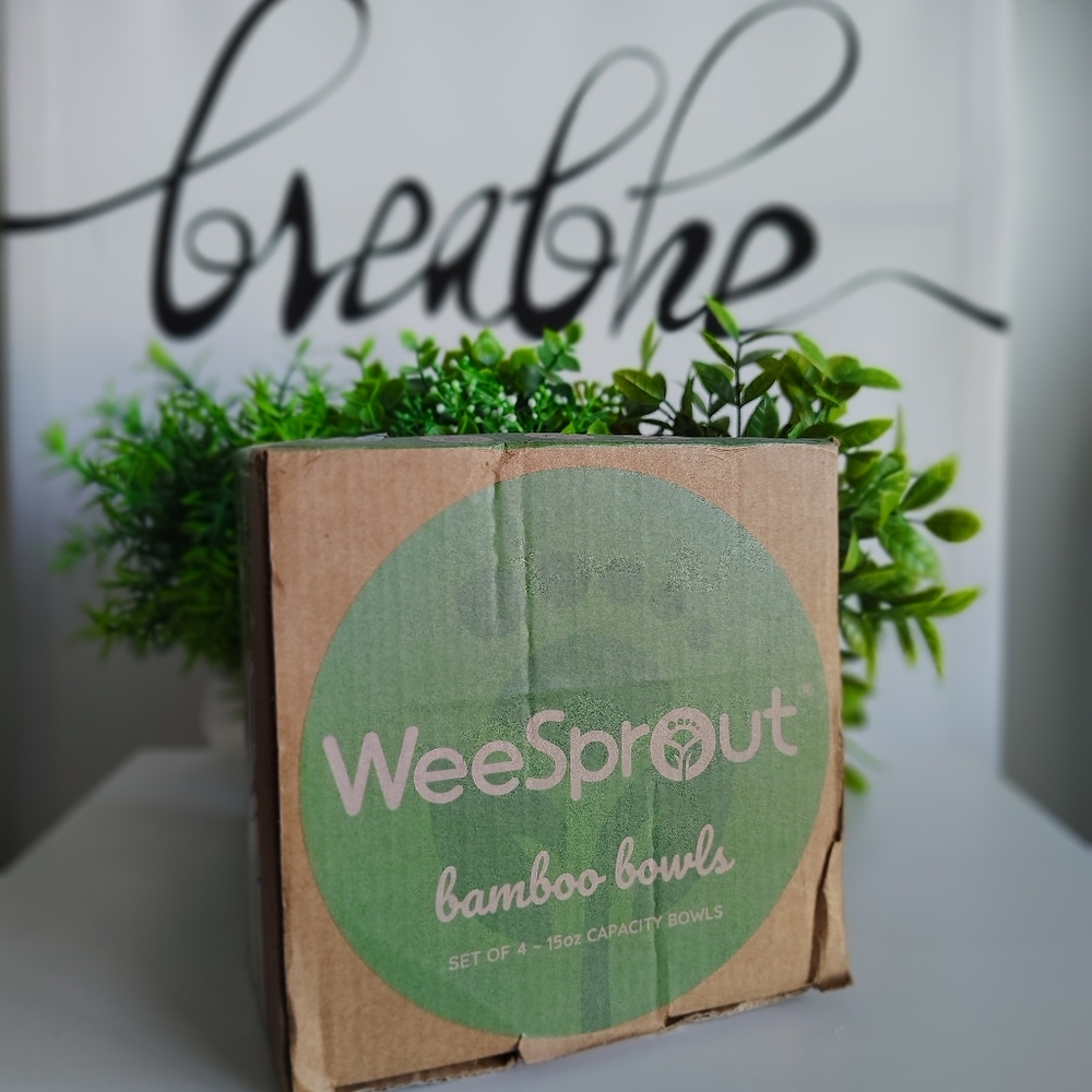 WeeSprout Bamboo Kids Bowls | Set of 4 | 15 oz | Blue, Green, Gray & Beige | NIB - Picture 4 of 7